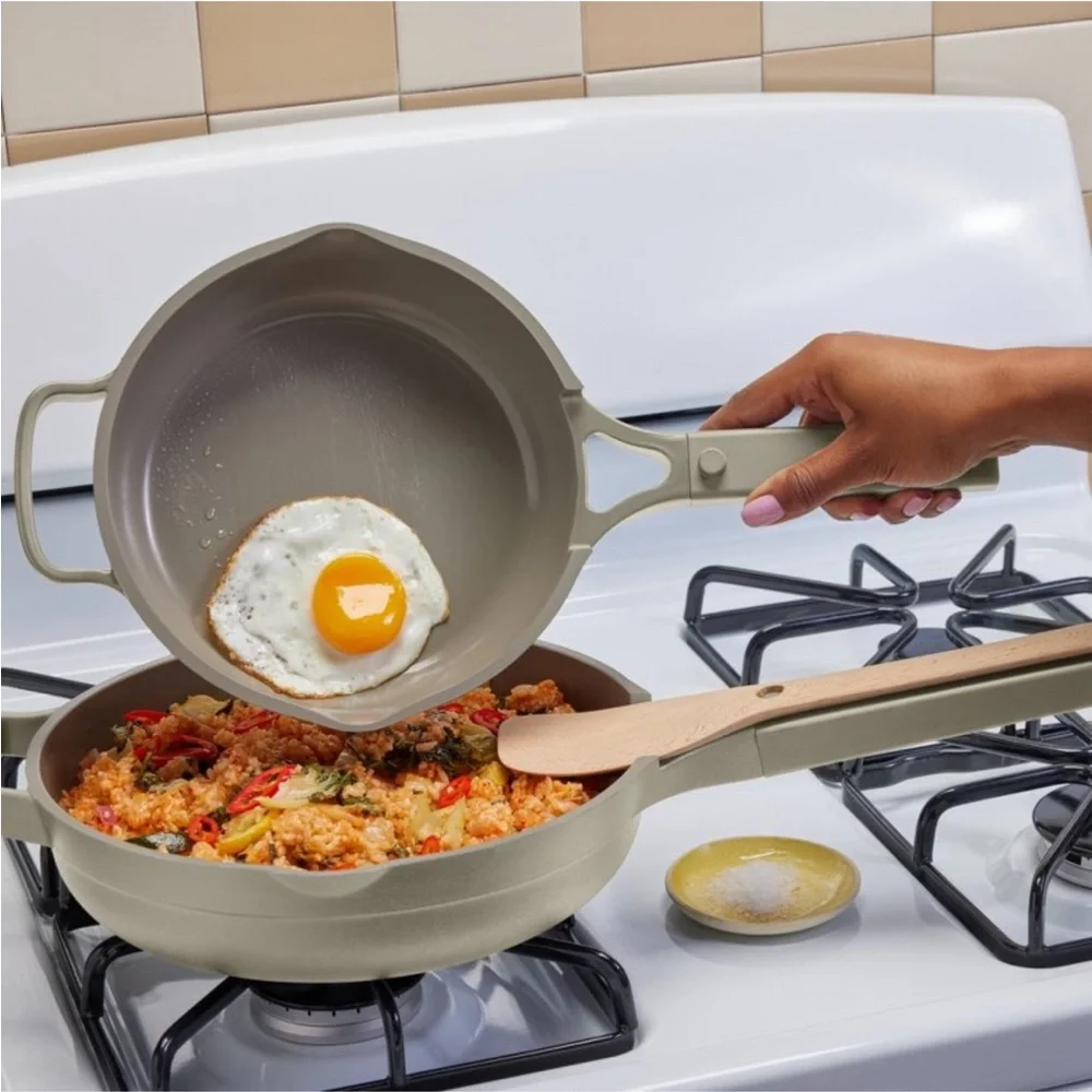 OUR PLACE NWT 3pc aluminum ceramic nonstick mini always pan set -cream